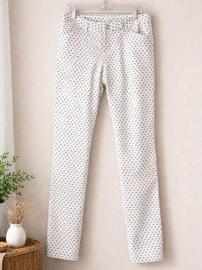 AJ Andrea Jovine White Blue Print Slim Straight Pants Women’s 12 Preppy Chic